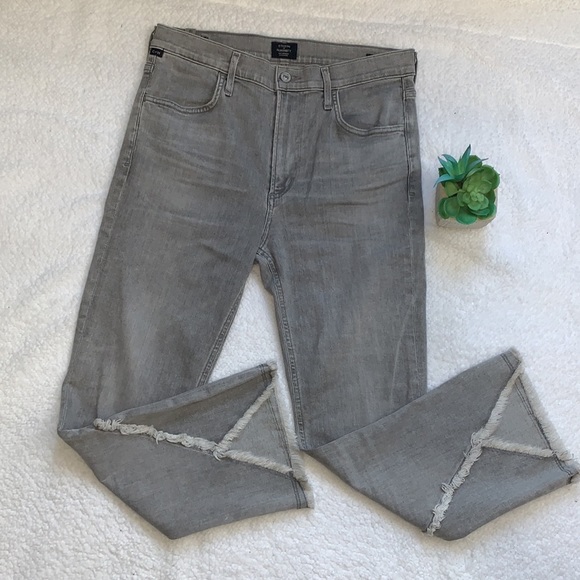 Citizens of humanity Drew Frey gray high rise crop flare raw hem jeans - Picture 3 of 8